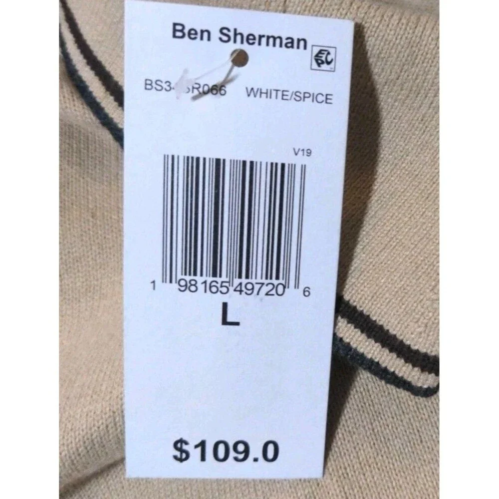 New Ben Sherman L/S Jersey Stitch Polo Shirt Spice Tan Mens Size L Recycled NWT - Picture 7 of 10